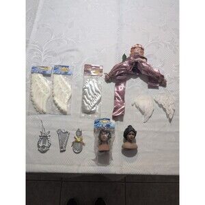 Darice Lot Crafts Doll & Angels Porcelain Heads Feather Silver White Wings